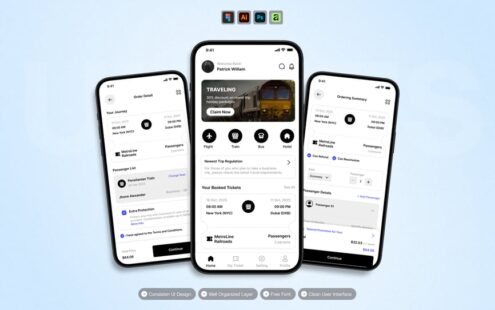 火车预订 – 移动应用 UI 套件