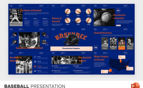 棒球运动比赛PPT模板 (PPTX)