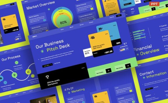 蓝金色彩色商业代理商俯仰甲板PPT模板 (PPT,PPTX)