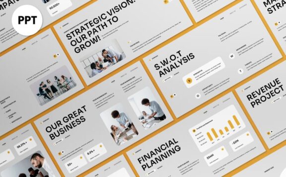 白色黄色现代商业计划PPT模板 (PPT,PPTX)