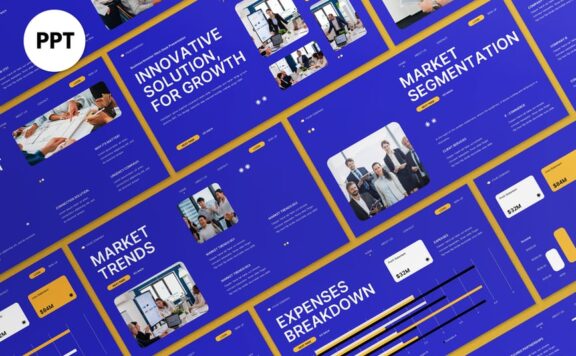 蓝色的黄色投资者PPT模板 (PPT,PPTX)