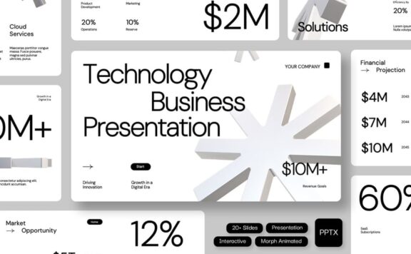 3D变形动画技术业务PPT模板 (PPTX)
