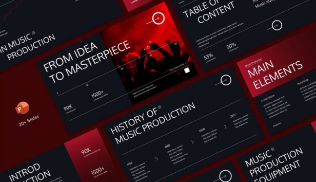 黑色红色渐变音乐制作PPT模板 (PPTX,PPT)