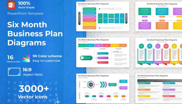 六个月的商业计划图PPT模板 (PPTX)