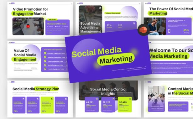 社交媒体营销PPT模板 (PPTX)
