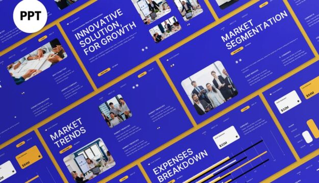 蓝色的黄色投资者PPT模板 (PPT,PPTX)