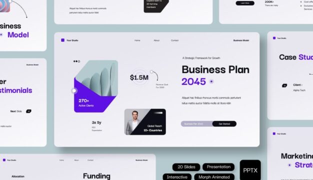 互动蓝色技术业务计划PPT模板 (PPTX)