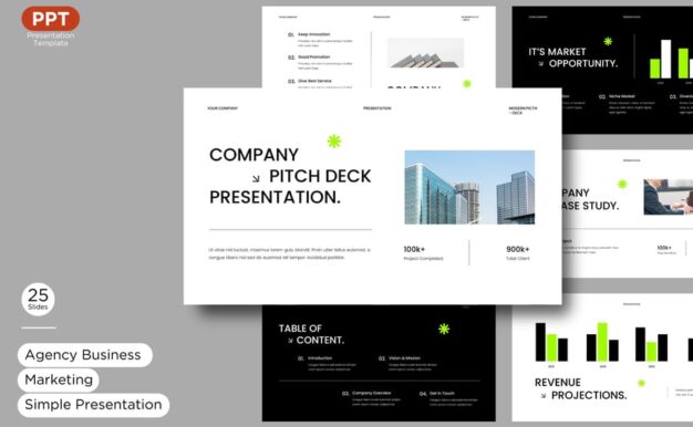 白色绿色现代公司资料演示PPT模板 (PPT,PPTX)