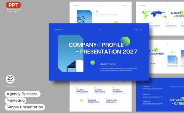 蓝白色公司简约演示PPT模板 (PPT,PPTX)
