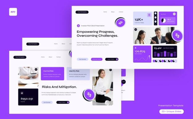 白色紫色UI UX投资者俯仰甲板PPT模板 (PPT,PPTX)