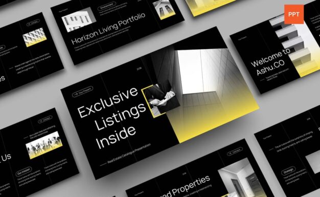 黑色黄色梯度极简主义目录PPT模板 (PPT,PPTX)