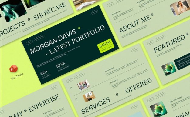 绿色现代数字创造者投资组合PPT模板 (PPTX,PPT)