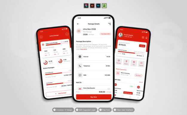互联网服务提供商 – 移动应用 UI 套件