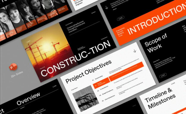 橙色极简主义建筑项目提案PPT模板 (PPT,PPTX)