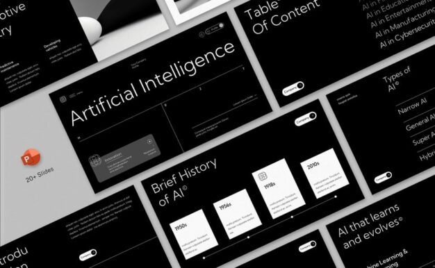 黑白现代人工智能PPT模板 (PPT,PPTX)