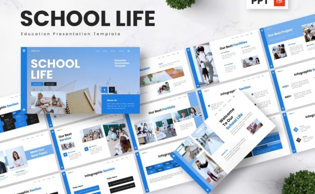学校生活 – 教育PPT模板 (PPTX)