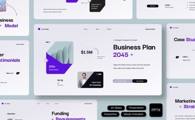 互动蓝色技术业务计划PPT模板 (PPTX)