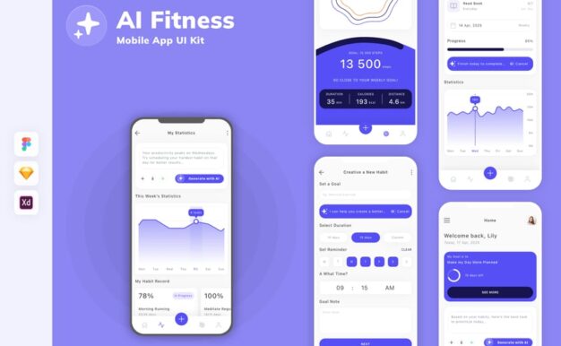 AI习惯追踪器移动应用UI套件