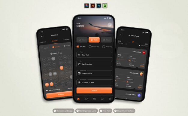 预订机票 – 移动应用 UI 套件