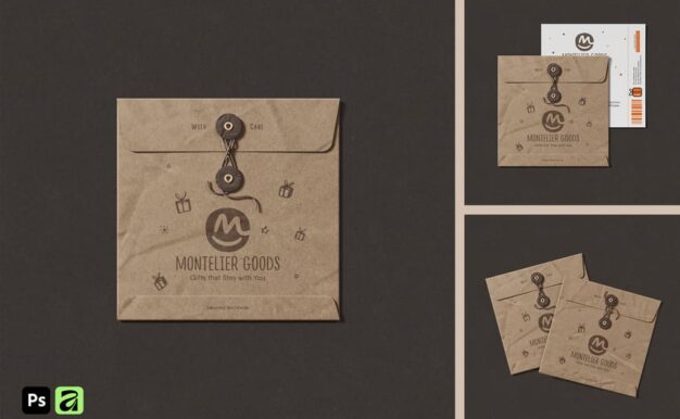 方形牛皮纸绳封信封样机