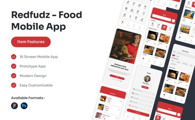 Redfudz – 食品移动应用 UI 套件