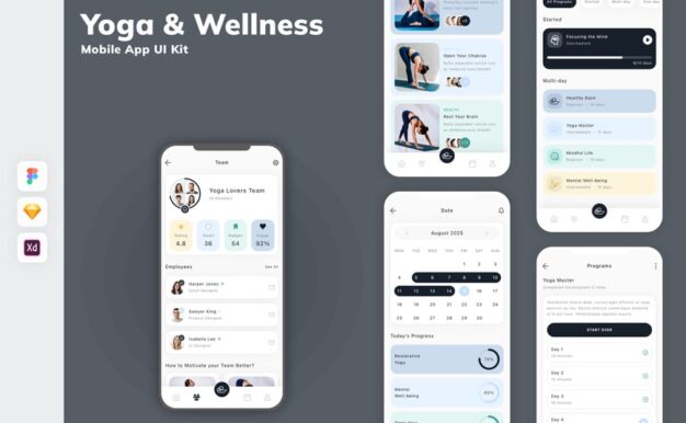瑜伽与健康移动应用 UI 套件
