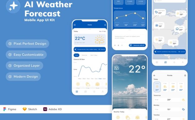 AI天气预报移动应用UI套件