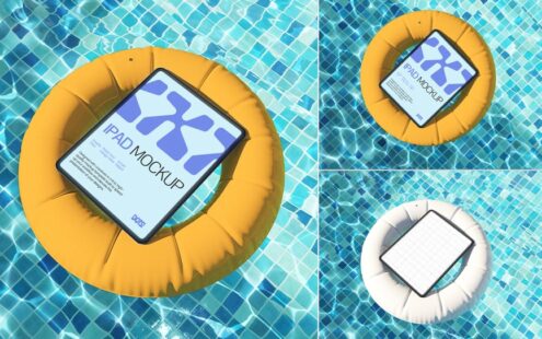 泳池边的平板电脑屏幕模型