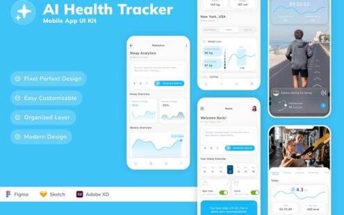 AI健康追踪器移动应用UI套件