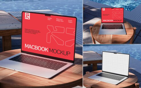 泳池边的 Macbook 模型