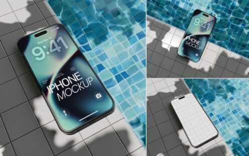 泳池边的 iPhone 模型