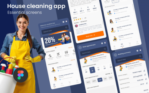 家务清洁应用 – 基本屏幕 UI 套件