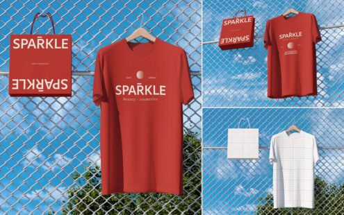 悬挂式T恤和纸袋模型