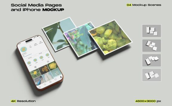 社交媒体页面和 iPhone 模型